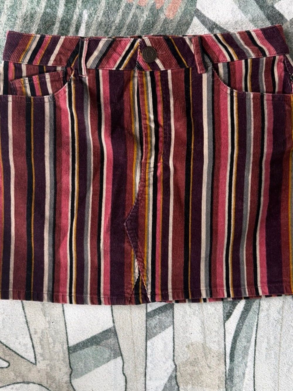 Rewind Burgundy Pink Navy Striped Corduroy Mini Skirt